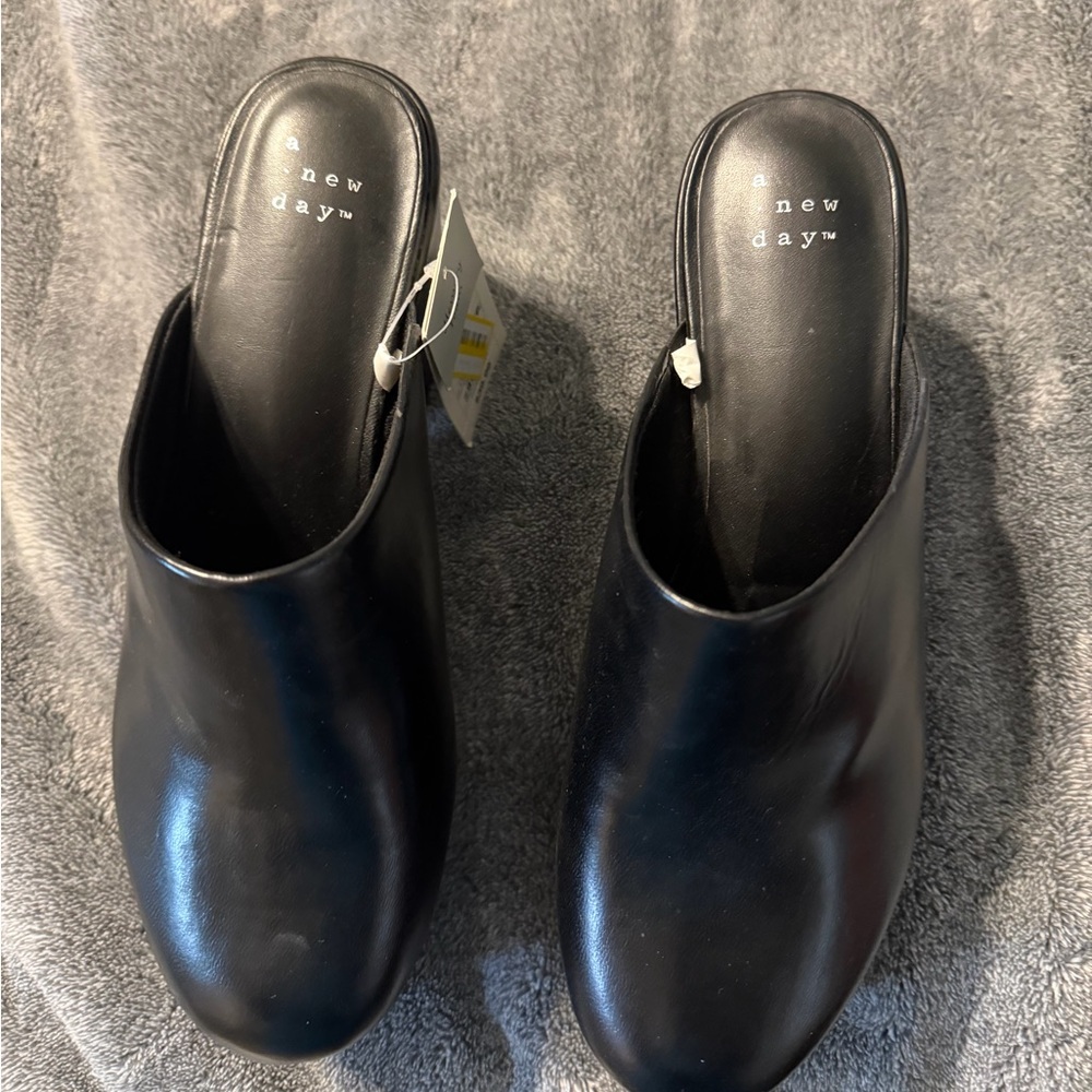 a new day Black Leather Mule Clogs